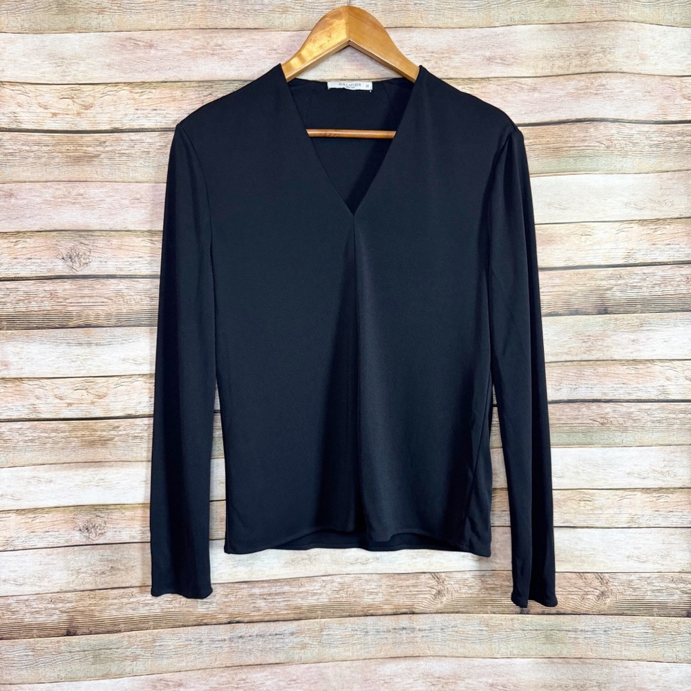 MM Lafleur Black Wilder Long Sleeve V Neck Center Seam Crepe Top Size XS